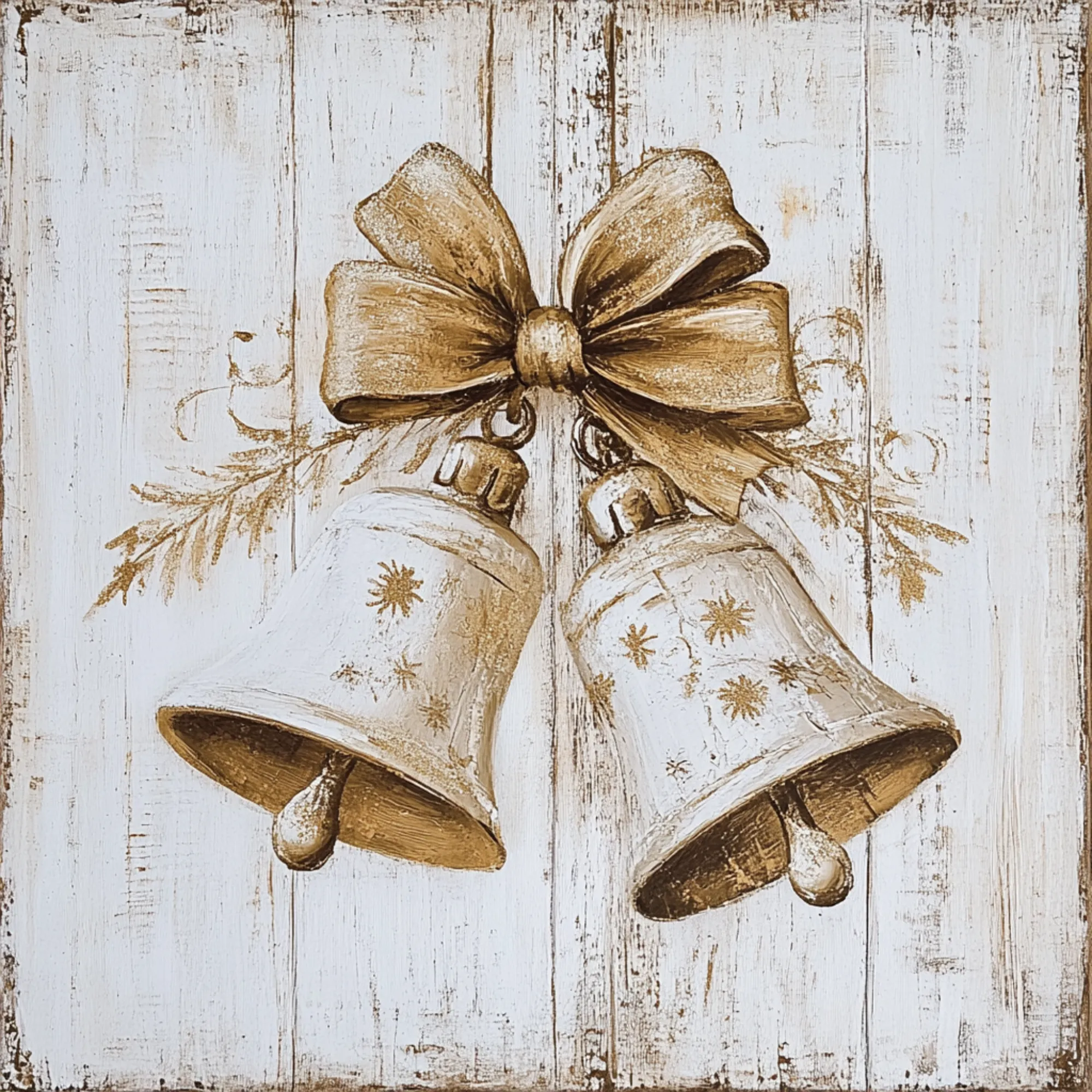 10" x 10" Rustic Cream & Gold Jingle Bell Sign TTE-093