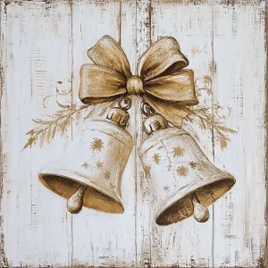 10" x 10" Rustic Cream & Gold Jingle Bell Sign TTE-093