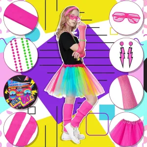 14Pcs Kids 80s Costume 5T-14 Accessories Set Halloween Party Fancy Outfits Cosplay 1980s Theme Retro Hop Hip Party for Girls