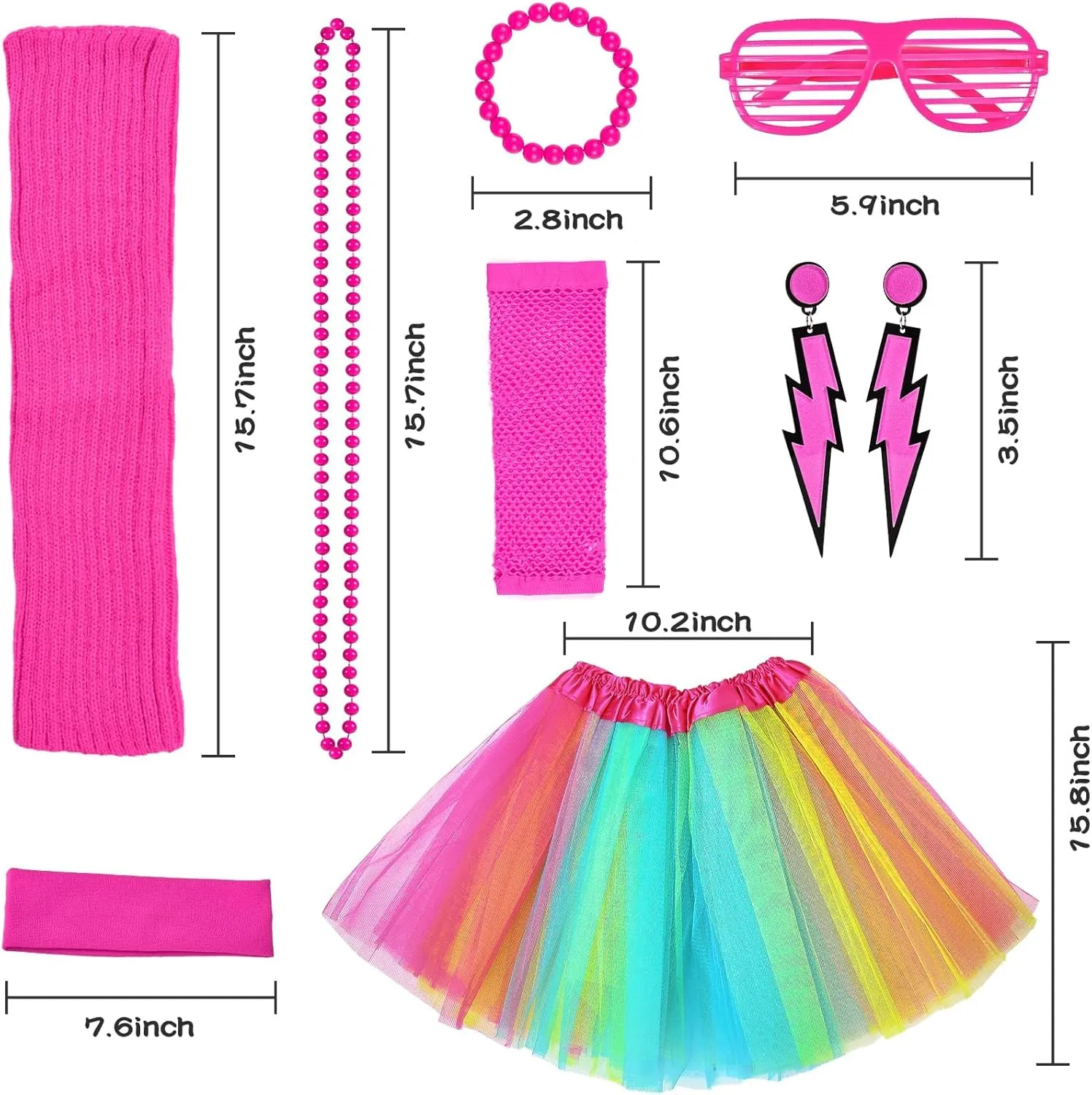 14Pcs Kids 80s Costume 5T-14 Accessories Set Halloween Party Fancy Outfits Cosplay 1980s Theme Retro Hop Hip Party for Girls