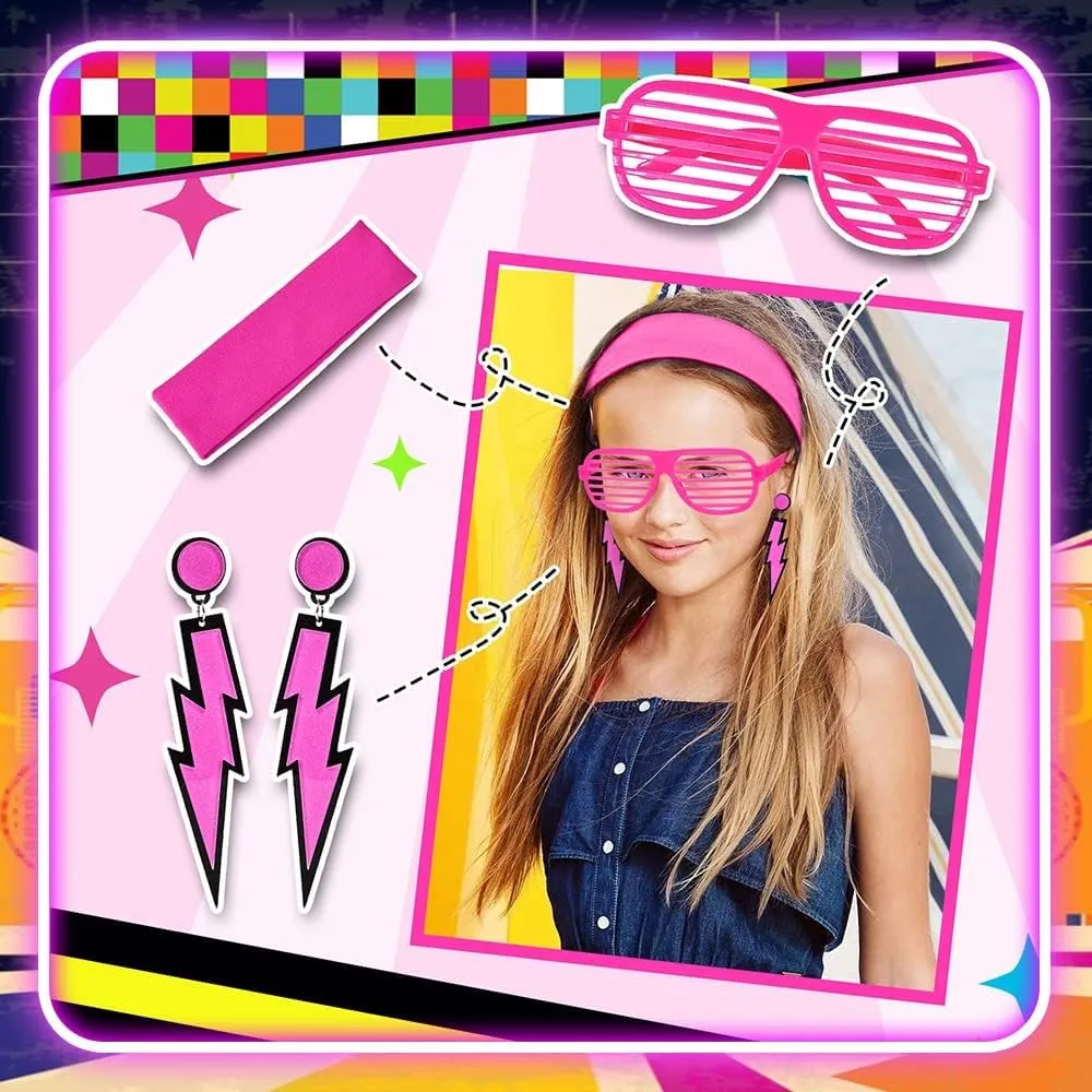 14Pcs Kids 80s Costume 5T-14 Accessories Set Halloween Party Fancy Outfits Cosplay 1980s Theme Retro Hop Hip Party for Girls