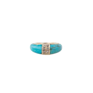 2 ROW PAVE TURQUOISE INLAY DOME BAND RING