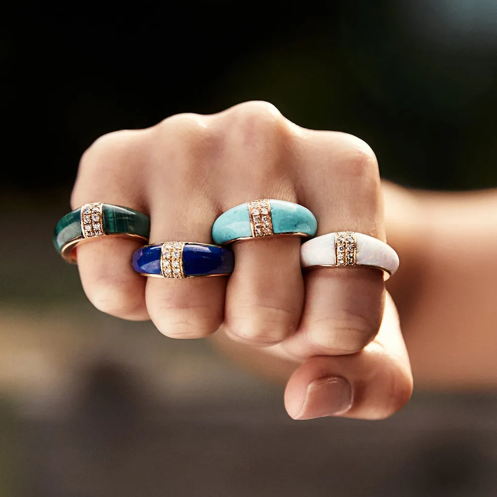 2 ROW PAVE TURQUOISE INLAY DOME BAND RING