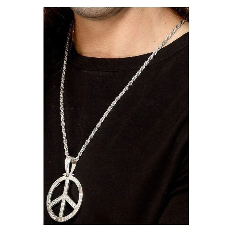 60s Peace Sign Hippie Medallion Adult Silver