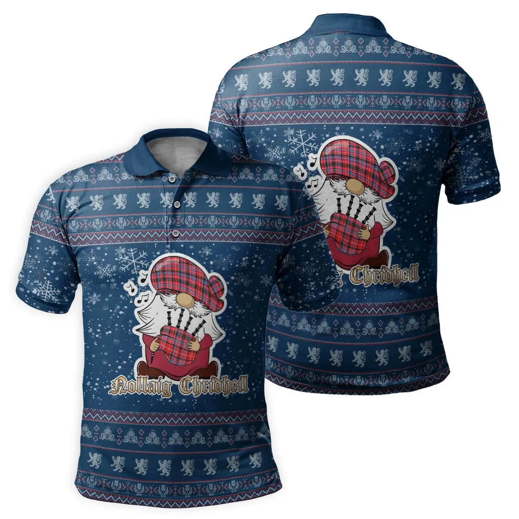 Aberdeen District Clan Christmas Family Polo Shirt with Funny Gnome Playing Bagpipes