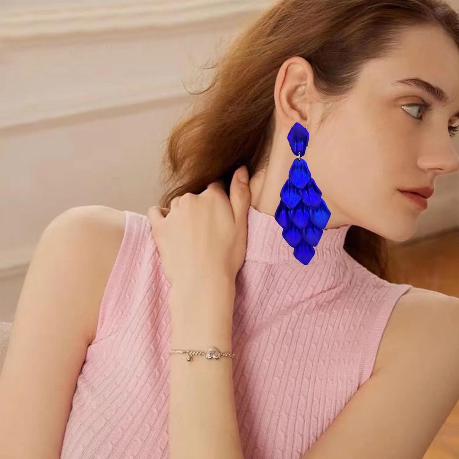 Acrylic Petal Flower Chandelier Earrings for Women Statement Jewelry Long Drop Tassel Dangle Earrings