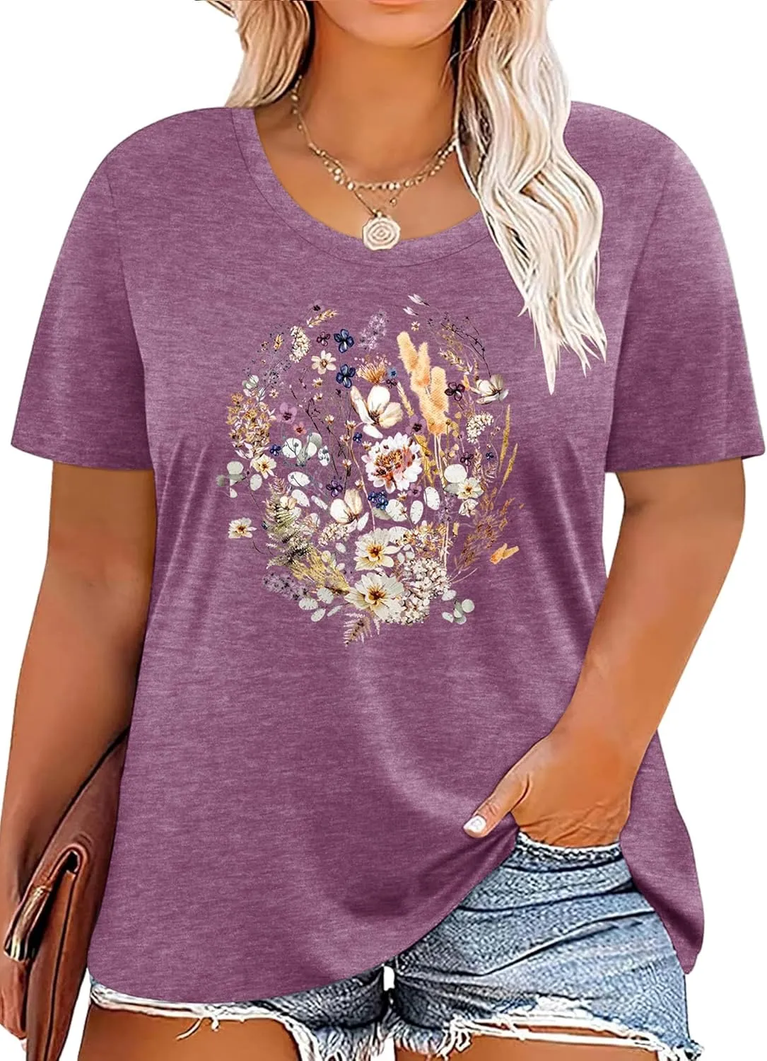 Anbech Women Plus Size Tops Cute Kindness Graphic Be Kind Tees Wildflowers Print Teacher Tops