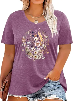 Anbech Women Plus Size Tops Cute Kindness Graphic Be Kind Tees Wildflowers Print Teacher Tops