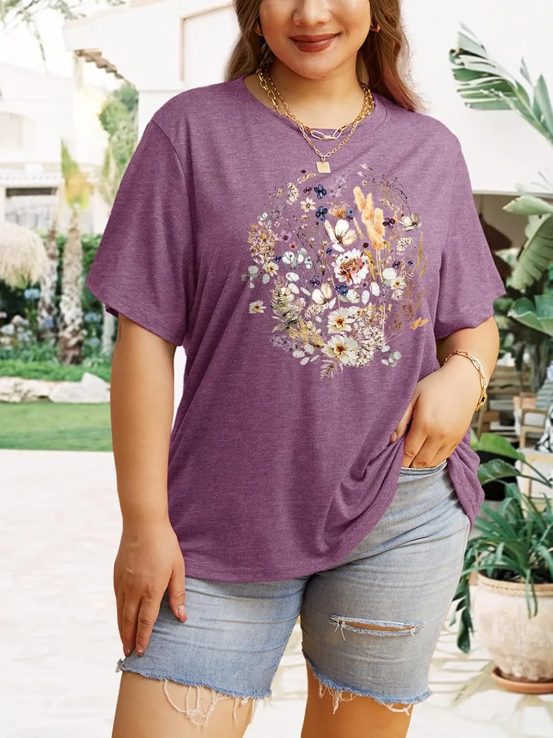 Anbech Women Plus Size Tops Cute Kindness Graphic Be Kind Tees Wildflowers Print Teacher Tops