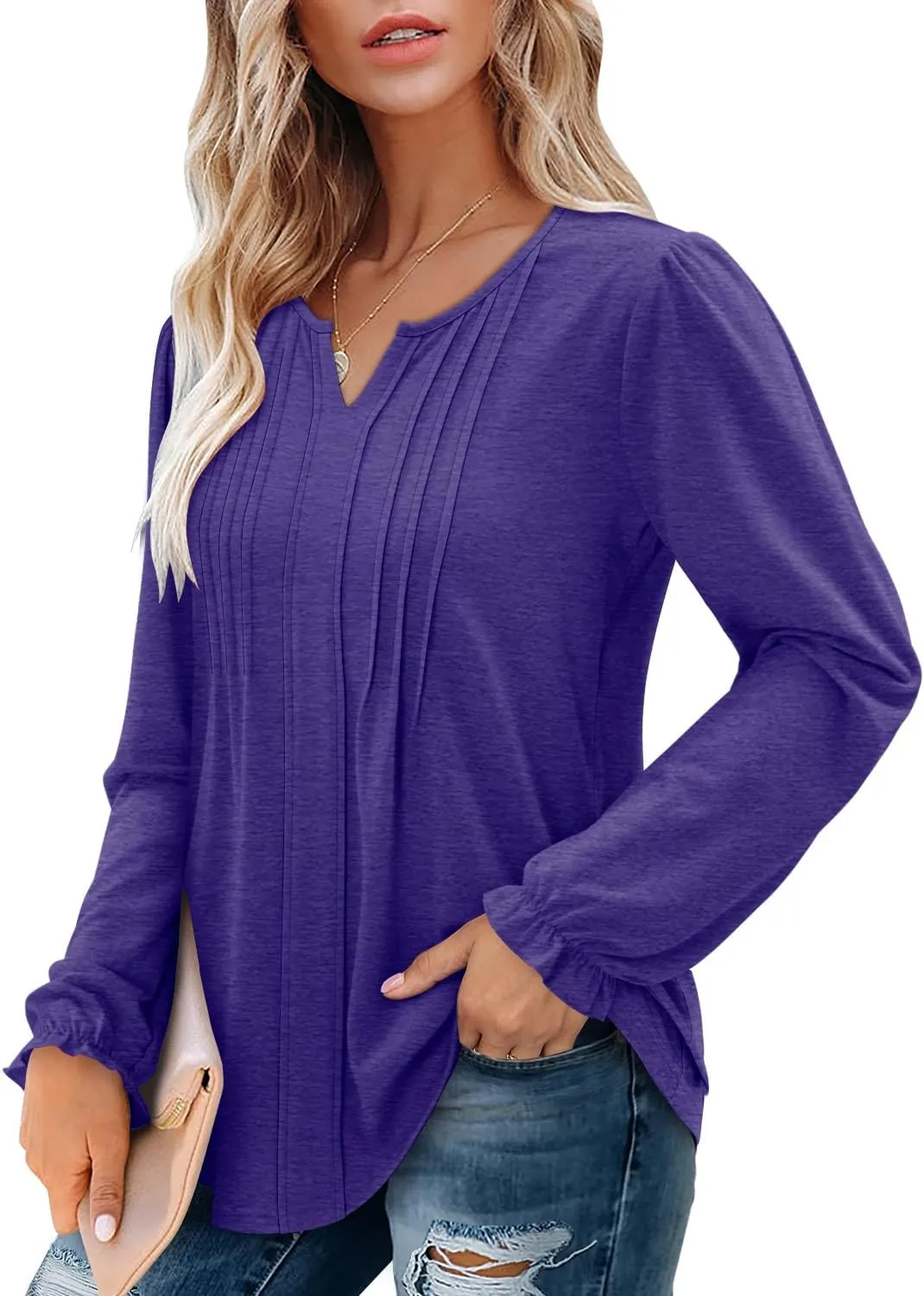 Angerella Long Sleeve Shirts for Women Comfy V Neck Fall Tops Dressy Casual Blouses Trendy Tunic Tops for Leggings S-3XL