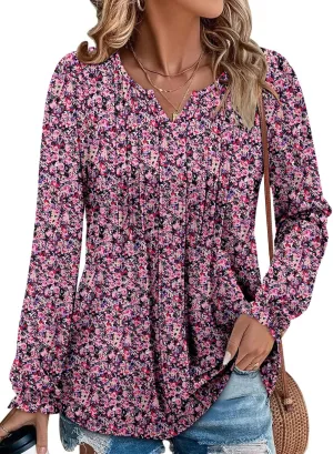 Angerella Long Sleeve Shirts for Women Comfy V Neck Fall Tops Dressy Casual Blouses Trendy Tunic Tops for Leggings S-3XL