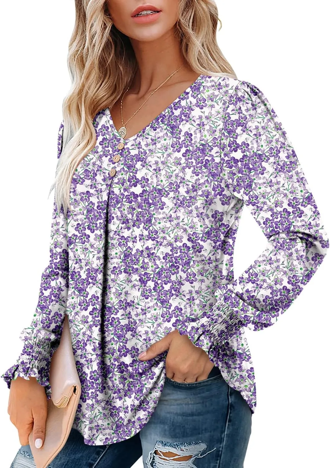 Angerella Long Sleeve Shirts for Women Comfy V Neck Fall Tops Dressy Casual Blouses Trendy Tunic Tops for Leggings S-3XL