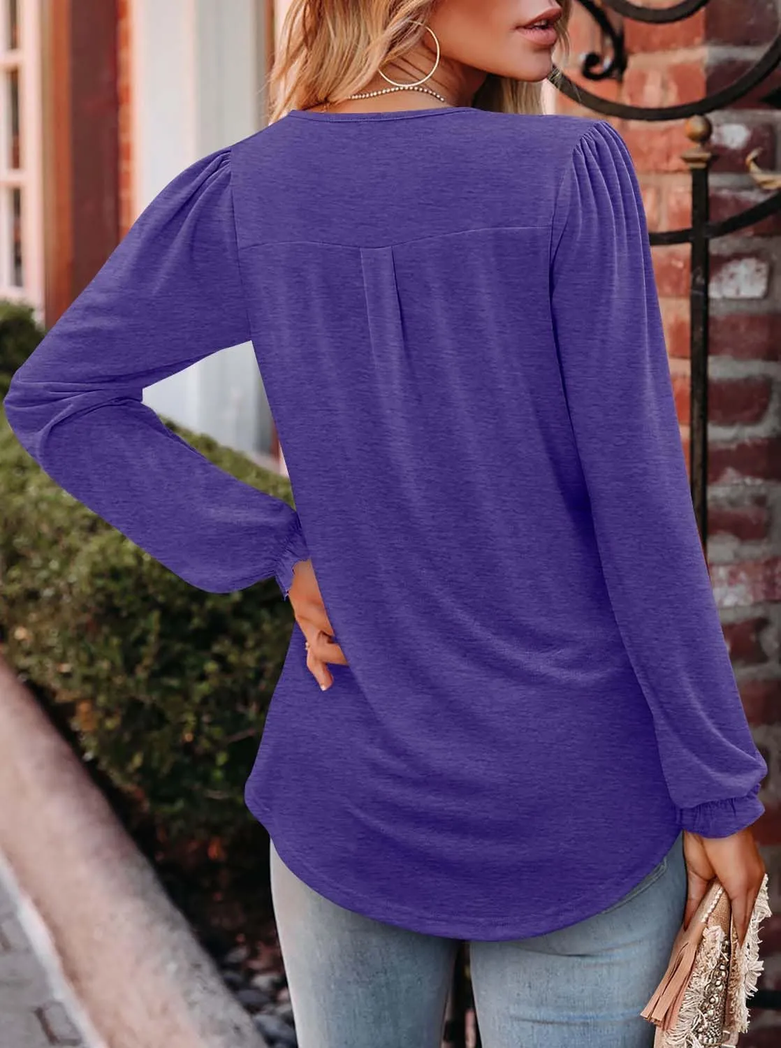 Angerella Long Sleeve Shirts for Women Comfy V Neck Fall Tops Dressy Casual Blouses Trendy Tunic Tops for Leggings S-3XL