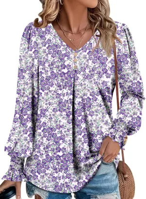 Angerella Long Sleeve Shirts for Women Comfy V Neck Fall Tops Dressy Casual Blouses Trendy Tunic Tops for Leggings S-3XL