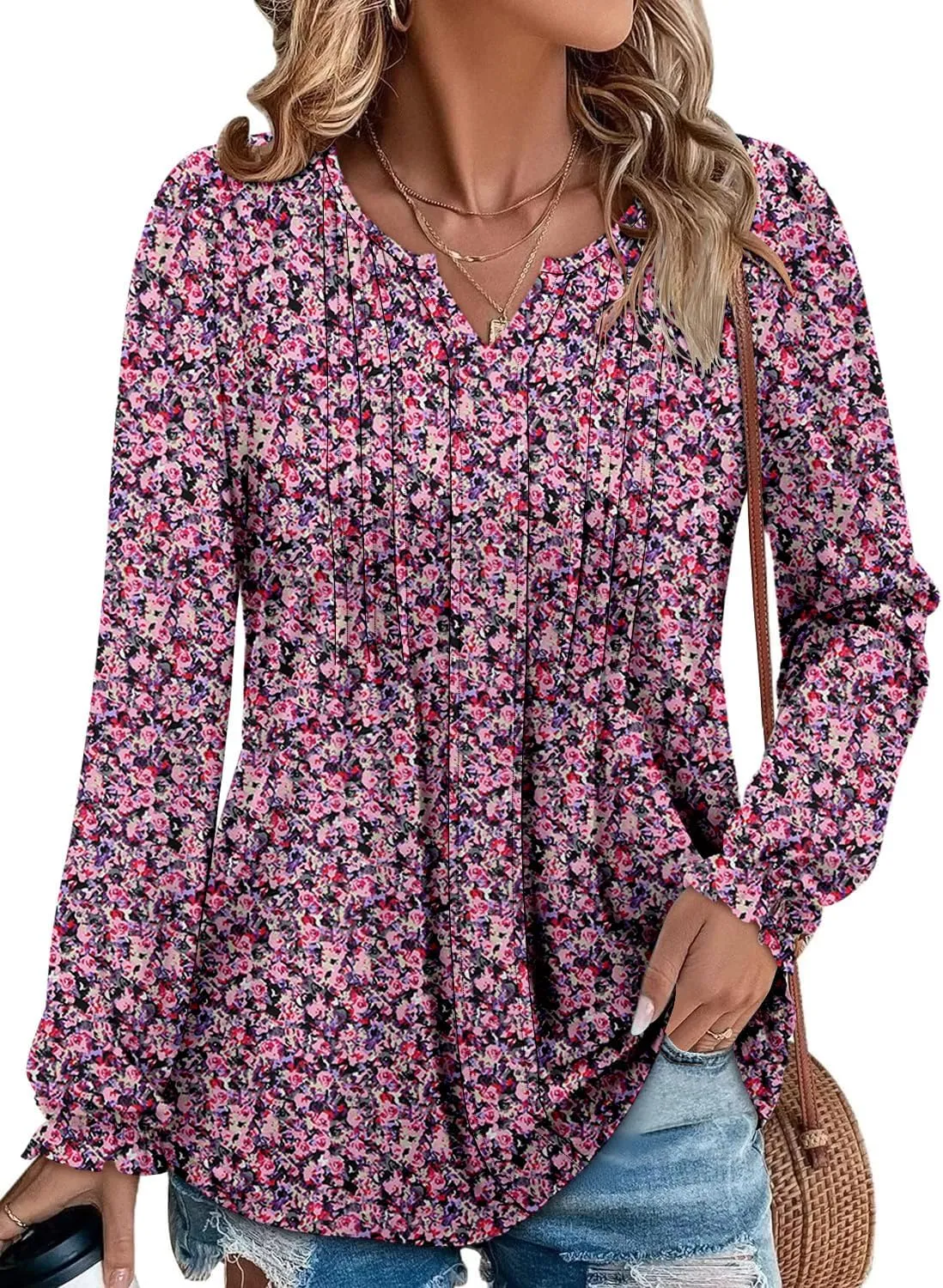 Angerella Long Sleeve Shirts for Women Comfy V Neck Fall Tops Dressy Casual Blouses Trendy Tunic Tops for Leggings S-3XL