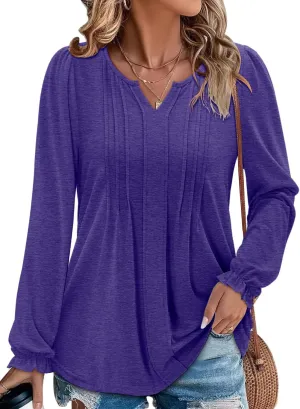 Angerella Long Sleeve Shirts for Women Comfy V Neck Fall Tops Dressy Casual Blouses Trendy Tunic Tops for Leggings S-3XL