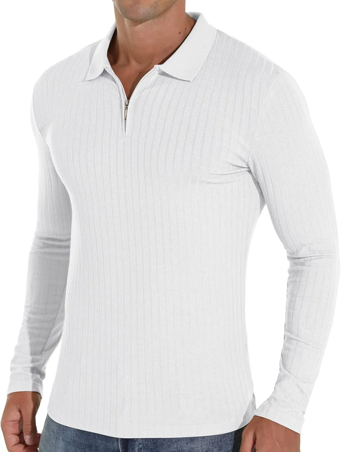 Askdeer Men's Polo Shirts Slim Fit Short/Long Sleeve Zipper Polo T Shirt Casual Golf Shirt Classic Tee