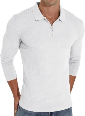 Askdeer Men's Polo Shirts Slim Fit Short/Long Sleeve Zipper Polo T Shirt Casual Golf Shirt Classic Tee