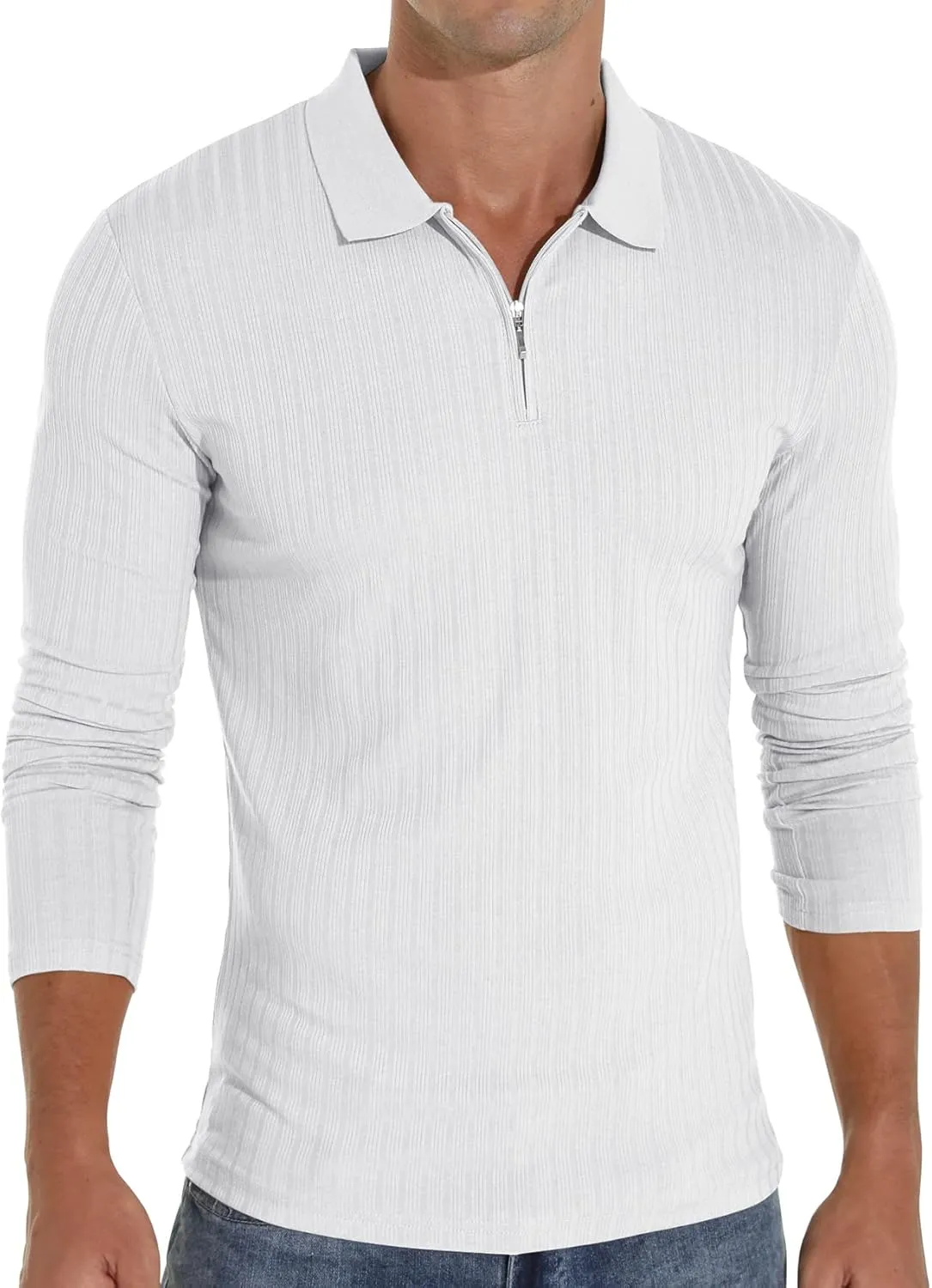 Askdeer Men's Polo Shirts Slim Fit Short/Long Sleeve Zipper Polo T Shirt Casual Golf Shirt Classic Tee