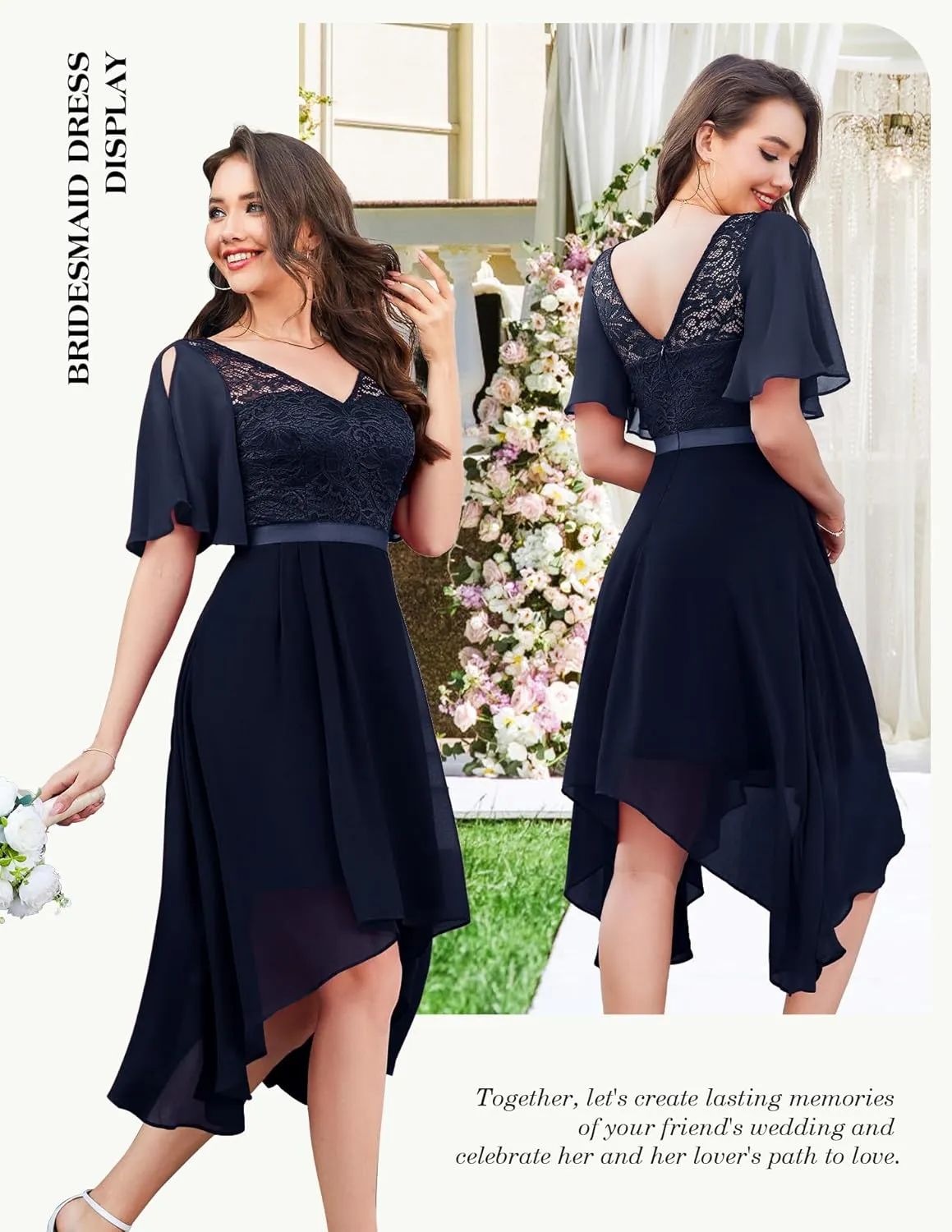 BeryLove Women's Prom Cocktail Formal Wedding Guest Lace Dress 2025 Flutter Sleeve Hem Bridesmaid Dresses