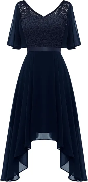 BeryLove Women's Prom Cocktail Formal Wedding Guest Lace Dress 2025 Flutter Sleeve Hem Bridesmaid Dresses