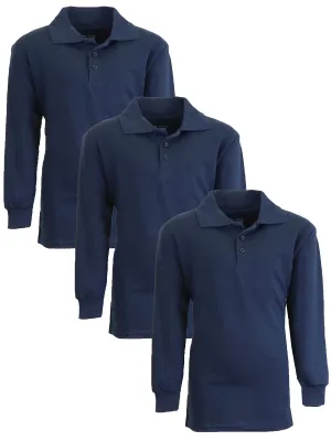 Boy's (3-PACK) Long Sleeve Pique Polo Shirt - (Sizes 4-20)