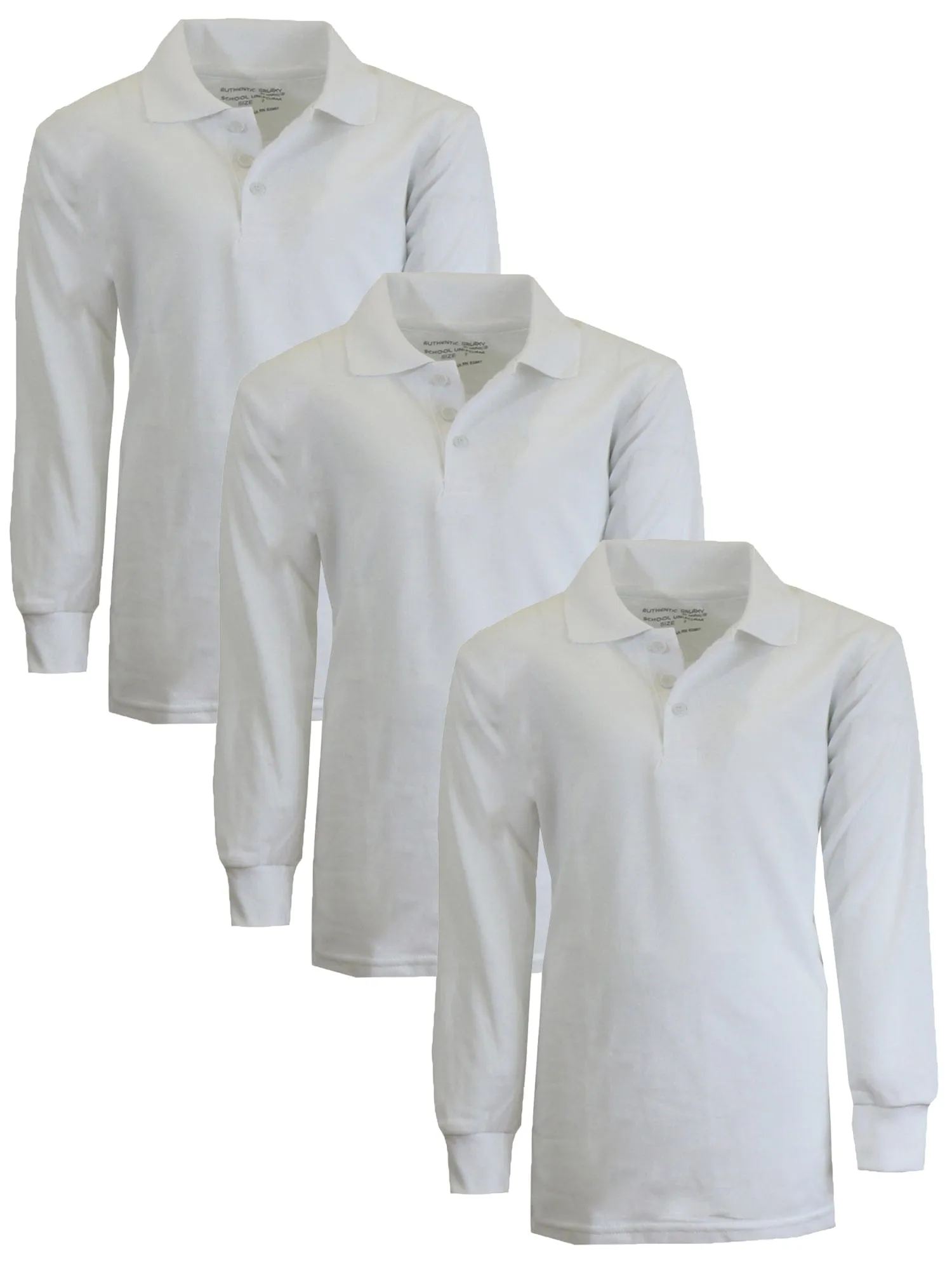 Boy's (3-PACK) Long Sleeve Pique Polo Shirt - (Sizes 4-20)