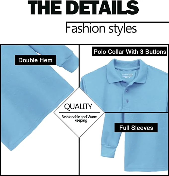 Boy's (3-PACK) Long Sleeve Pique Polo Shirt - (Sizes 4-20)