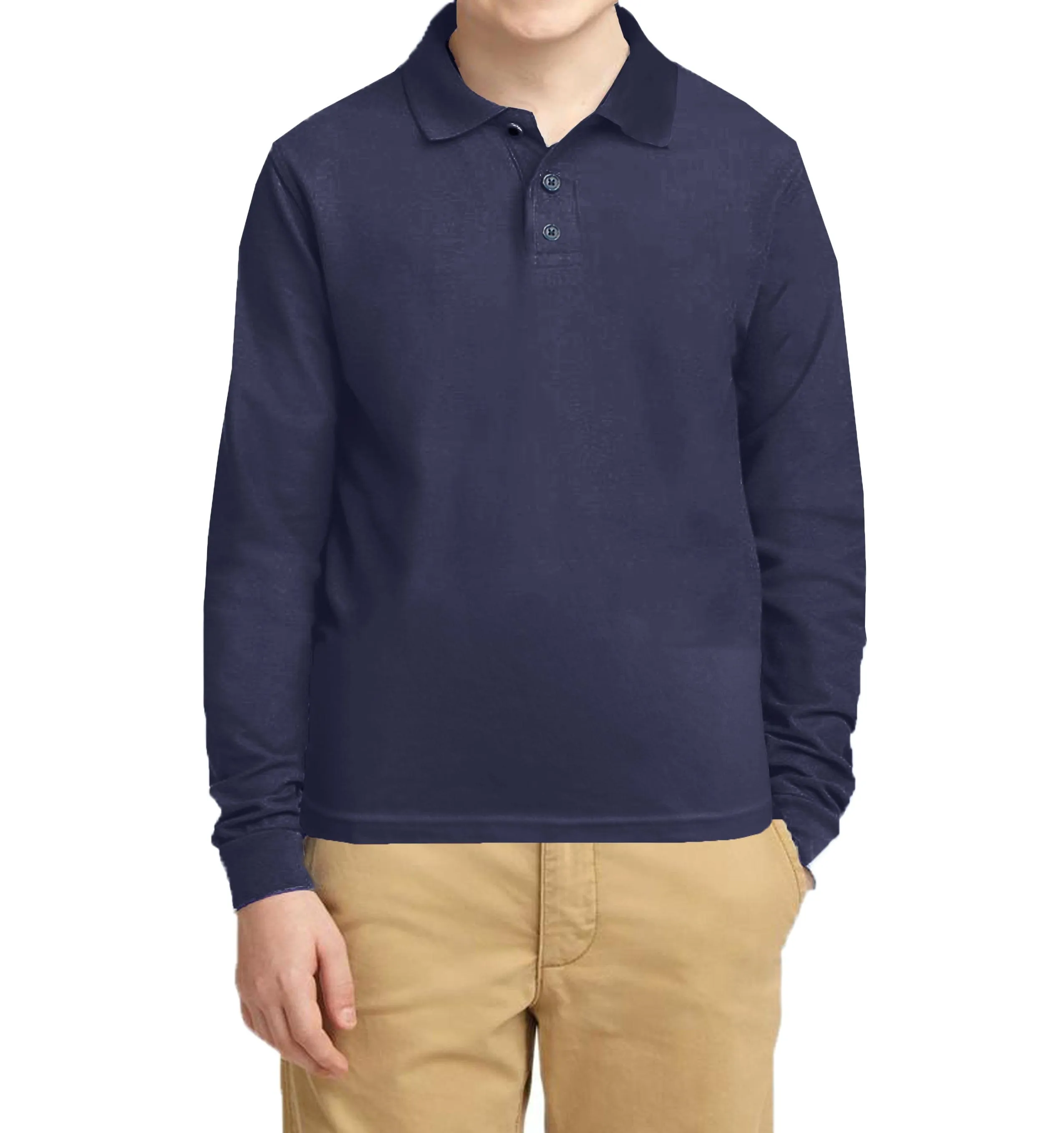 Boy's (3-PACK) Long Sleeve Pique Polo Shirt - (Sizes 4-20)