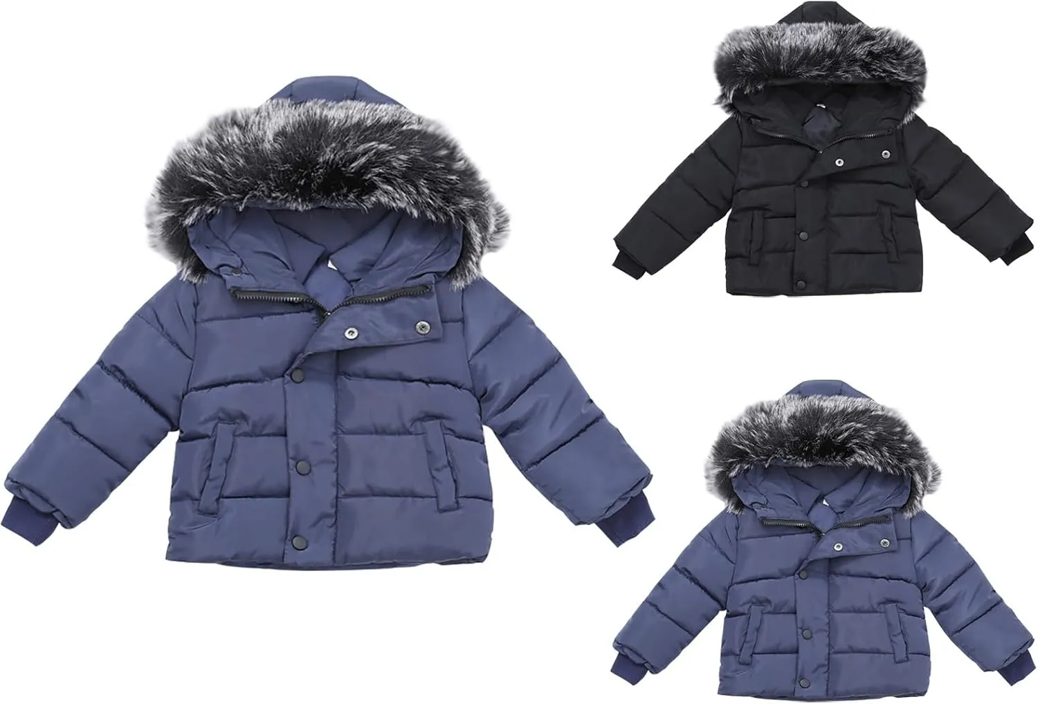 Boys and Toddler's Hooded Puffer Jacket Insulated Parka with Faux Fur Collar Winter Coat Baby Padded Down Jacket