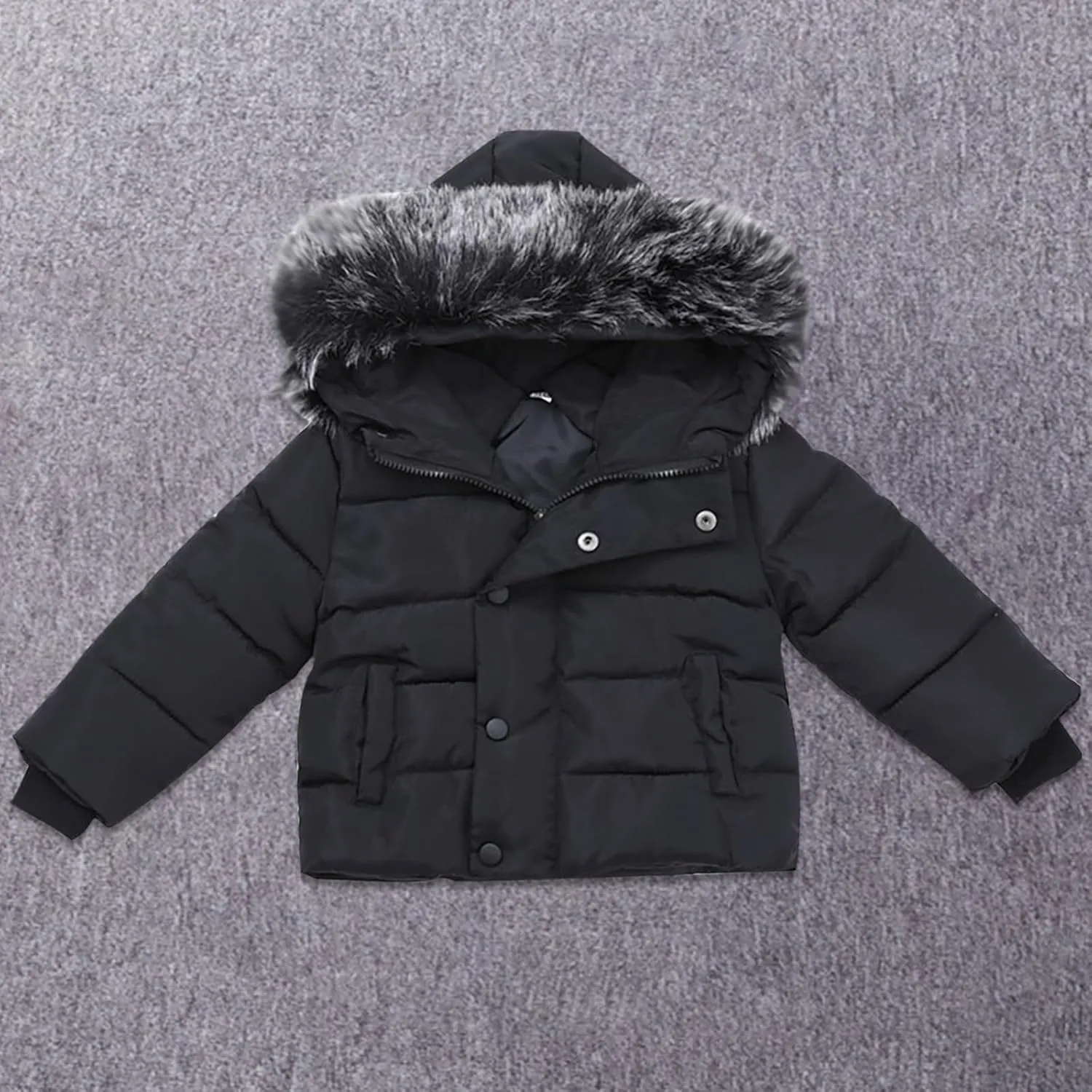 Boys and Toddler's Hooded Puffer Jacket Insulated Parka with Faux Fur Collar Winter Coat Baby Padded Down Jacket