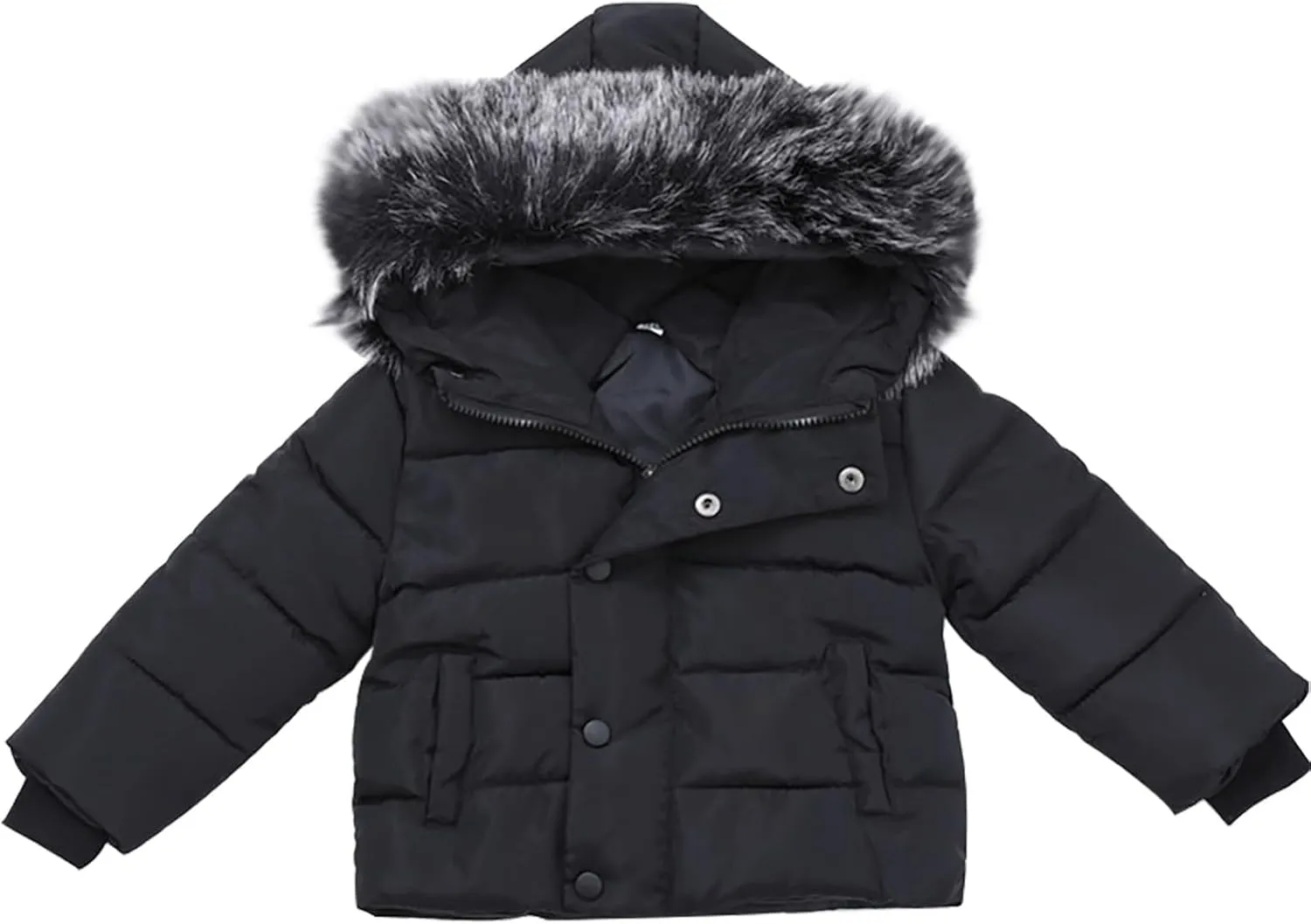 Boys and Toddler's Hooded Puffer Jacket Insulated Parka with Faux Fur Collar Winter Coat Baby Padded Down Jacket