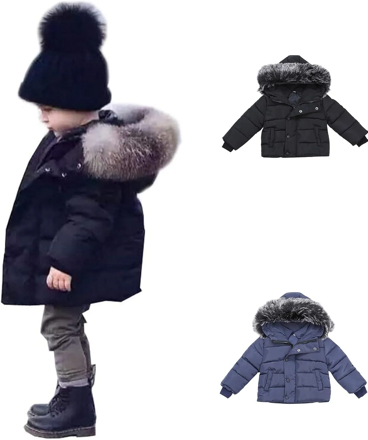 Boys and Toddler's Hooded Puffer Jacket Insulated Parka with Faux Fur Collar Winter Coat Baby Padded Down Jacket