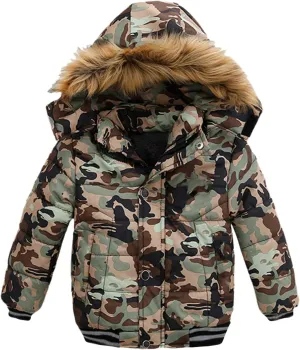 Boys and Toddler's Winter Parka Coat Fur Collar Hood Fleece Lined Puffer Jacket Thicken Padded Down Coat Snow Jacket