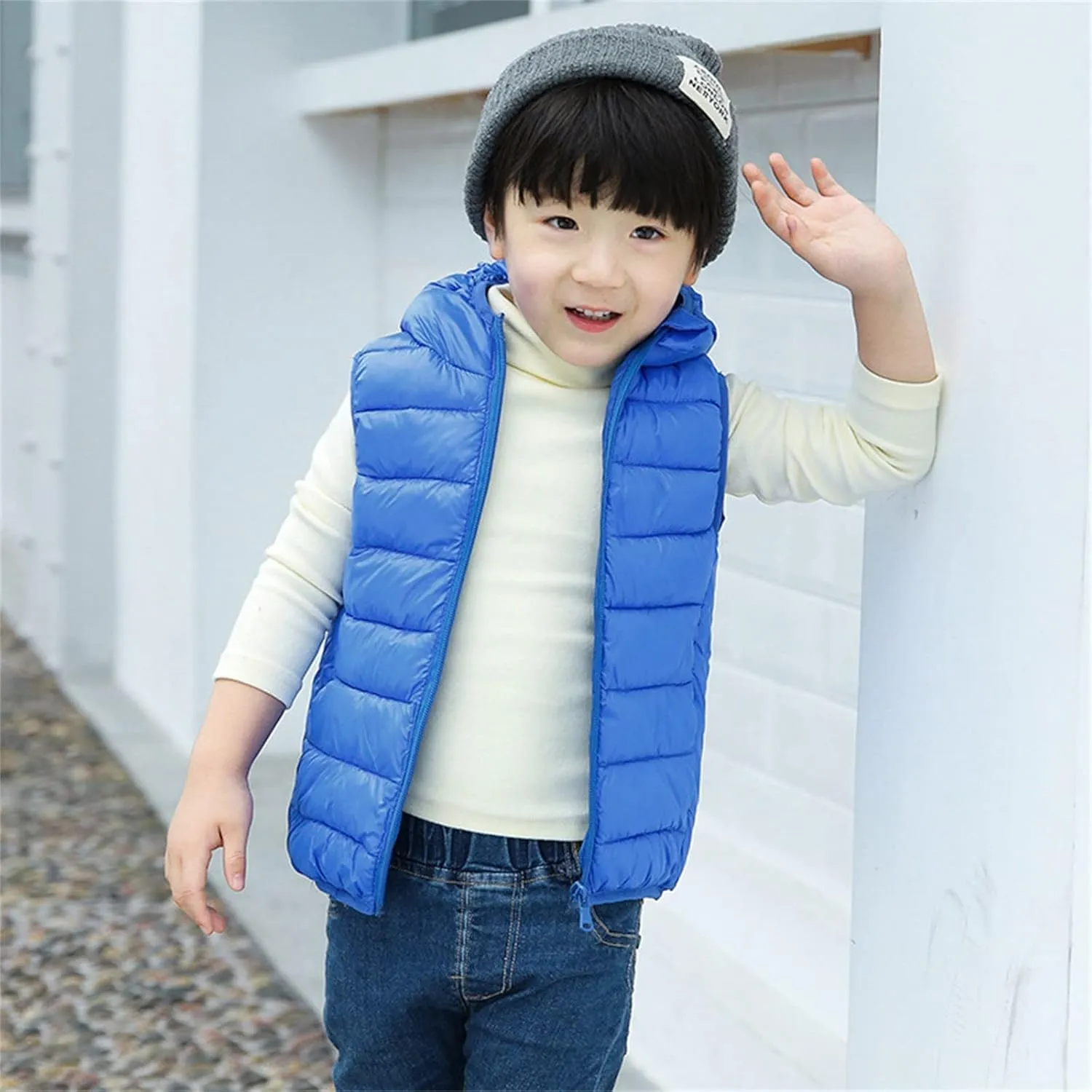 Boys Girls Puffer Vest Sleeveless Quilted Vest Zipper Hooded Down Puffy Jacket Winter Kids Warm Gilet Waistcoat