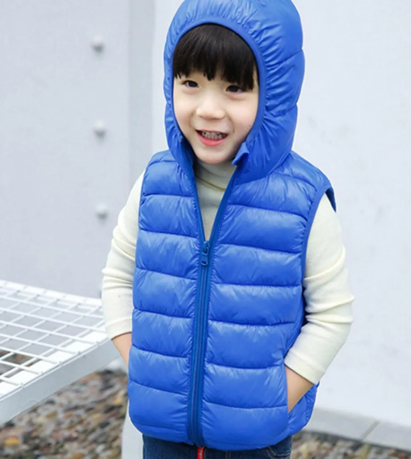 Boys Girls Puffer Vest Sleeveless Quilted Vest Zipper Hooded Down Puffy Jacket Winter Kids Warm Gilet Waistcoat