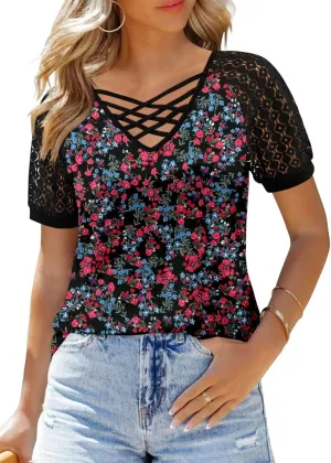 CRAZY GRID Women's T-Shirt Short Sleeve V-Neck Tops 2025 Summer Graphic Trendy Casual Comfy Tshirts