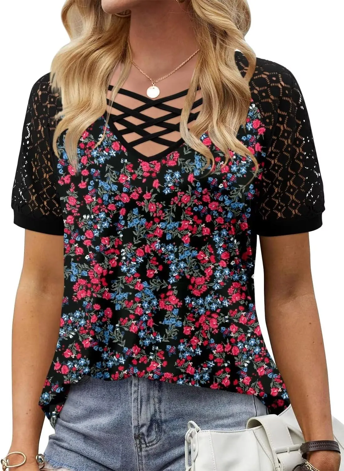 CRAZY GRID Women's T-Shirt Short Sleeve V-Neck Tops 2025 Summer Graphic Trendy Casual Comfy Tshirts