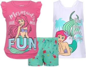 Disney Girls 3-Piece Shirts and Short Set: Wide Variety Includes Minnie, Frozen, and Princess