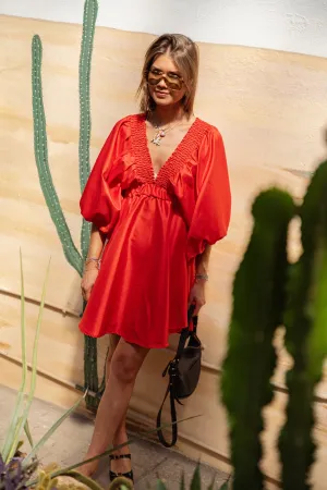 Ella V-neck short dress red