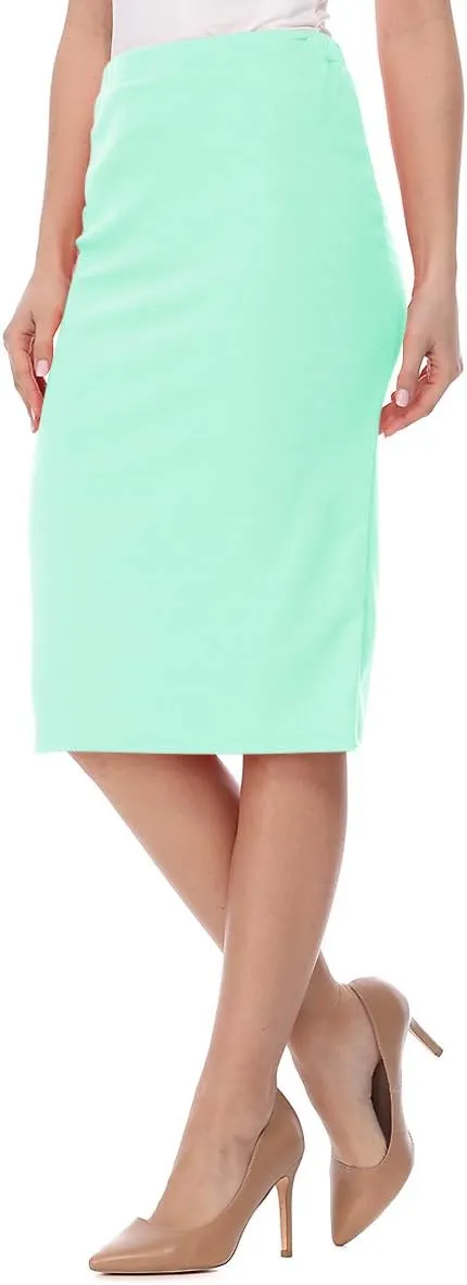 FashionJOA Women's High Waist Pencil Solid Knee Length Office Work Skirt