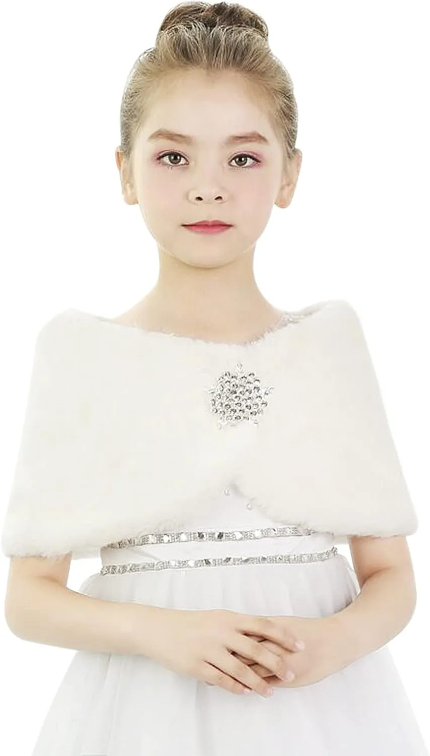 IPENNY Girls Faux Fur Wrap Shawl Flower Kids Princess Cape Wedding Bridesmaid Bolero Shrug Christmas Party Costume Dress Up