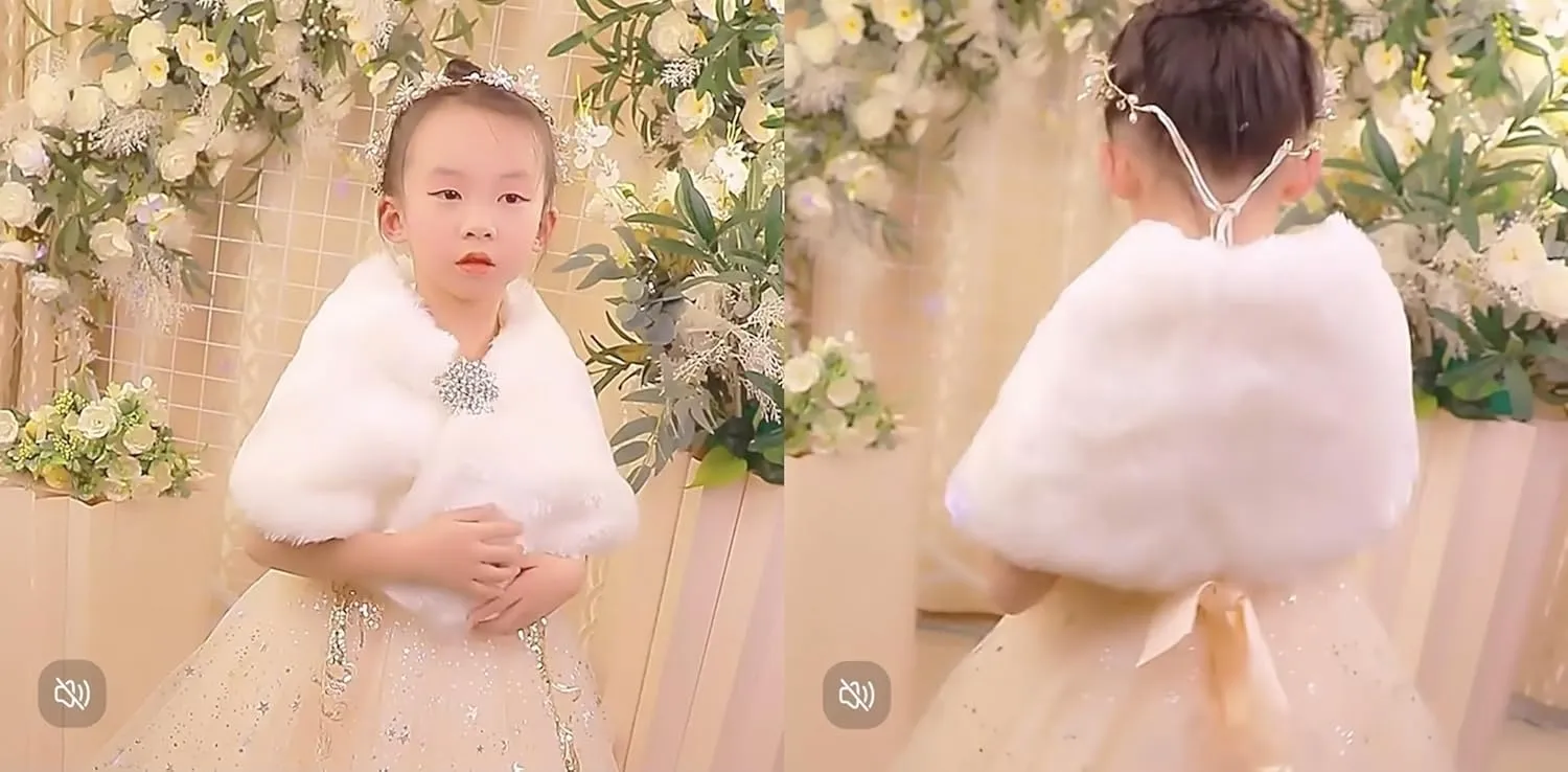 IPENNY Girls Faux Fur Wrap Shawl Flower Kids Princess Cape Wedding Bridesmaid Bolero Shrug Christmas Party Costume Dress Up