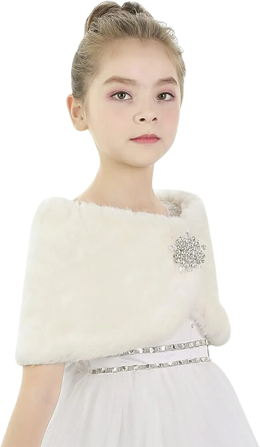 IPENNY Girls Faux Fur Wrap Shawl Flower Kids Princess Cape Wedding Bridesmaid Bolero Shrug Christmas Party Costume Dress Up