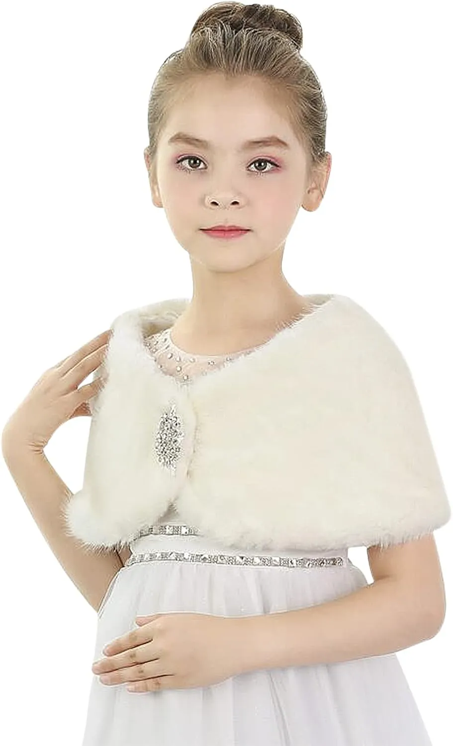 IPENNY Girls Faux Fur Wrap Shawl Flower Kids Princess Cape Wedding Bridesmaid Bolero Shrug Christmas Party Costume Dress Up