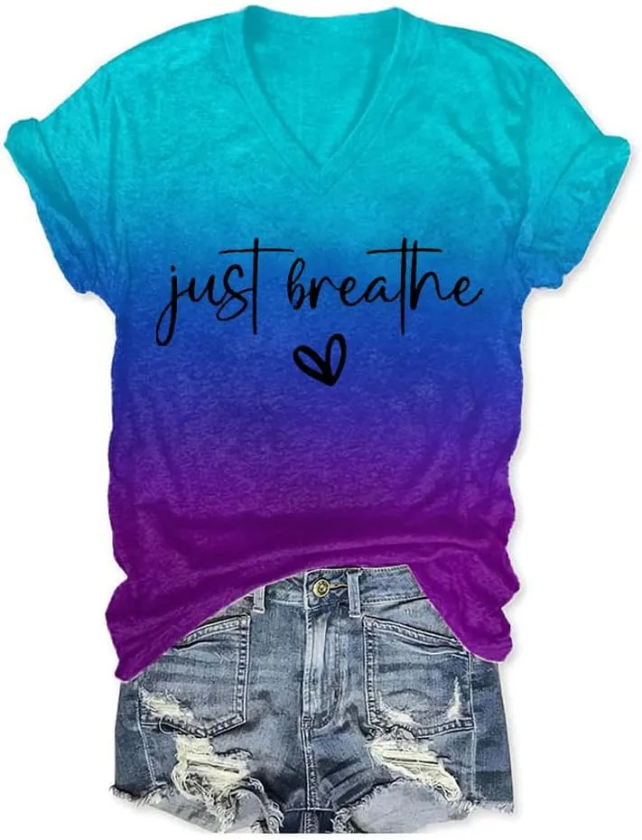 Just Breathe T Shirts for Women Mental Health Matters Shirt Inspirational Quotes Shirt