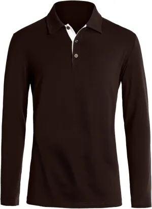 KUYIGO Men's Long Sleeve Polo Shirts Casual Slim Fit Basic Designed Cotton Shirt Tops