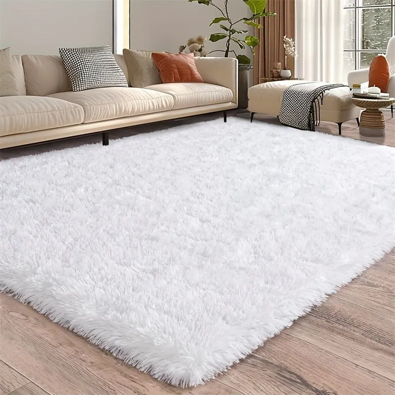 Living Room Bedroom Shag Area Rugs, White Super Soft Shaggy Rugs, Modern Rugs Shaggy Silk Hair Bedside Rugs, Indoor Home, And Living Room Decor Non Slip Soft Rugs Home Decor.