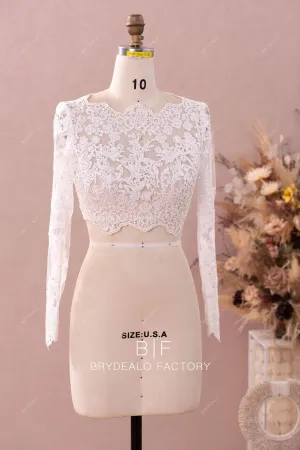 Long Sleeve Lace Crop Top Beautiful Scalloped Neck Bridal Bolero