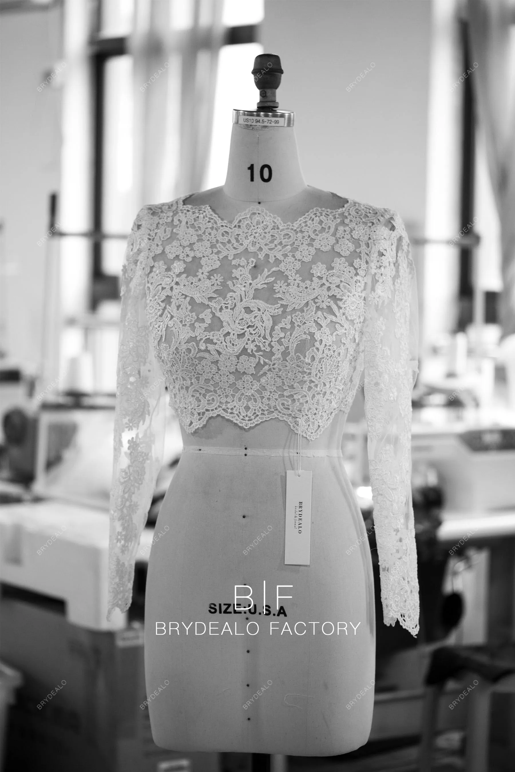 Long Sleeve Lace Crop Top Beautiful Scalloped Neck Bridal Bolero